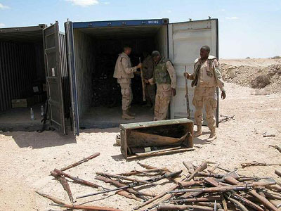 Unloading confiscated rifles